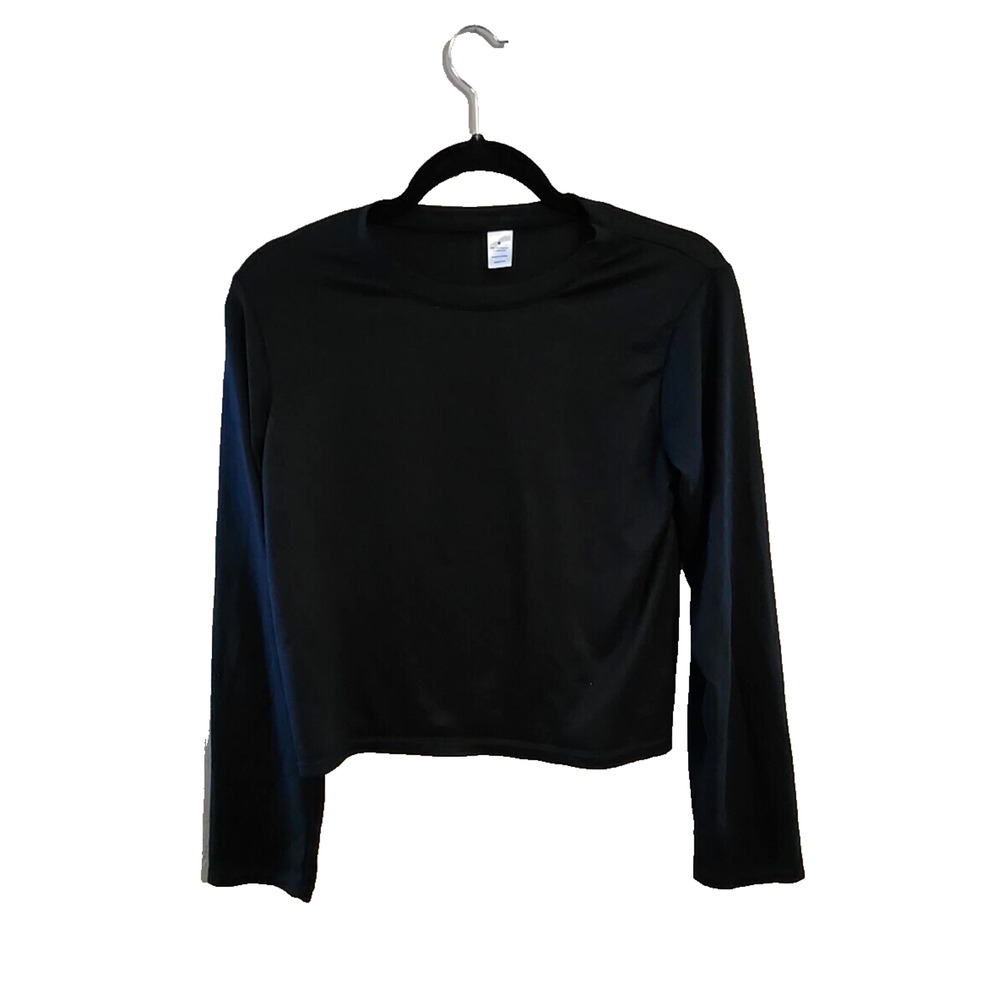 Y2K Grunge Womans Black Stretch Jersey Long Sleeve Casual Crop Top Size Medium